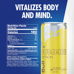 Red Bull angled can highlighting label details and portability benefit