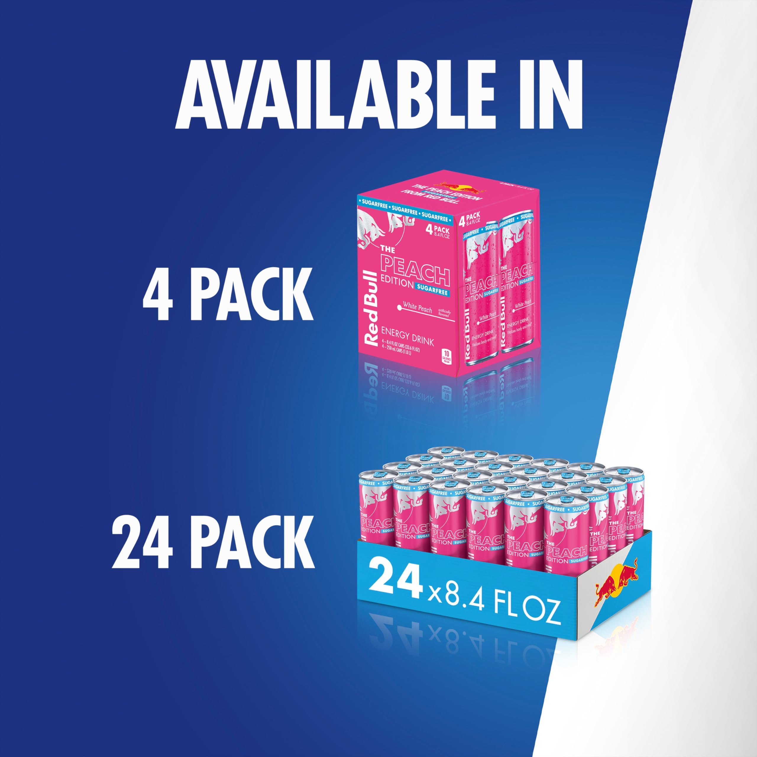 Red Bull White Peach 24-pack boxed cans for bulk storage and value benefit