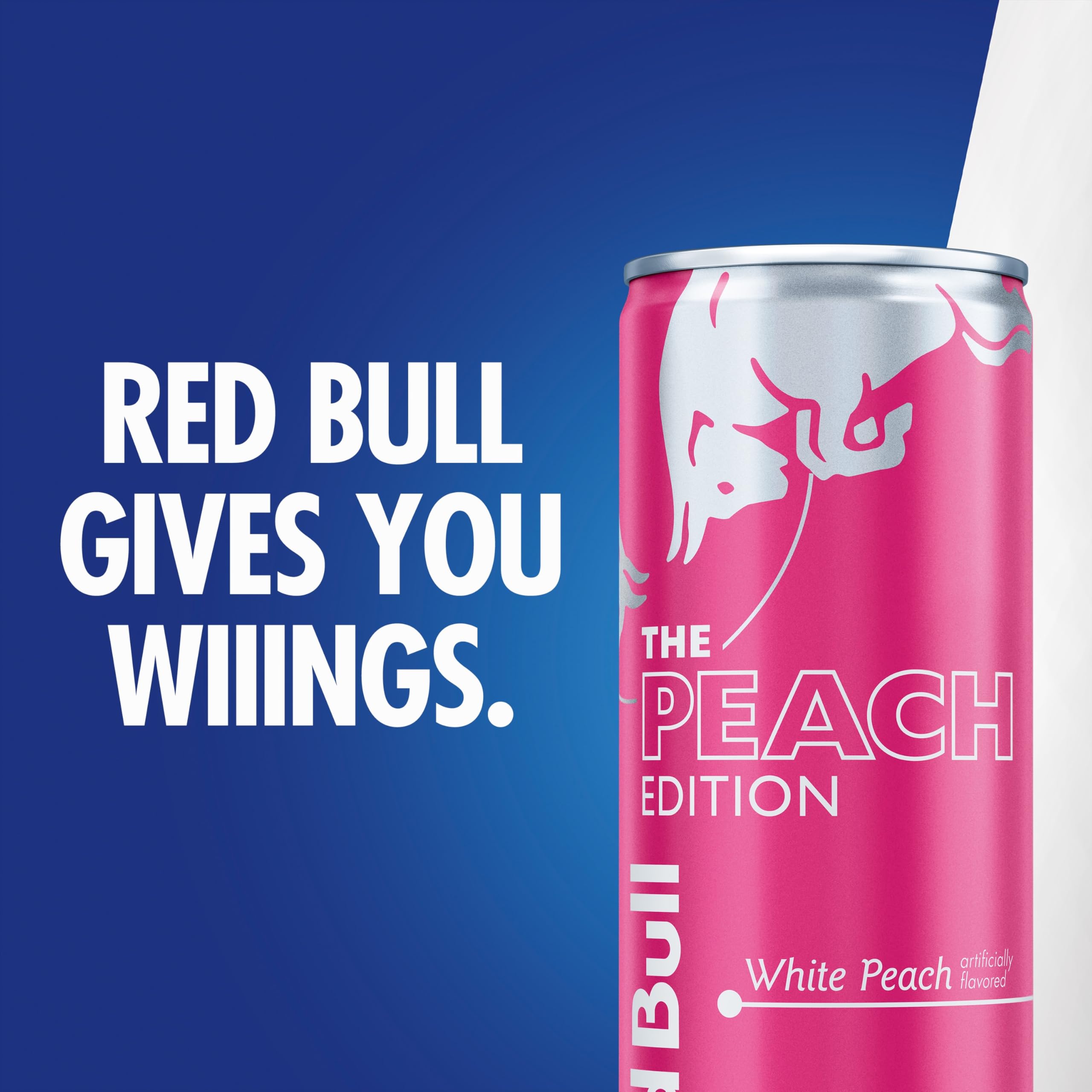 Recycled aluminum cans with Red Bull White Peach label promoting recyclability