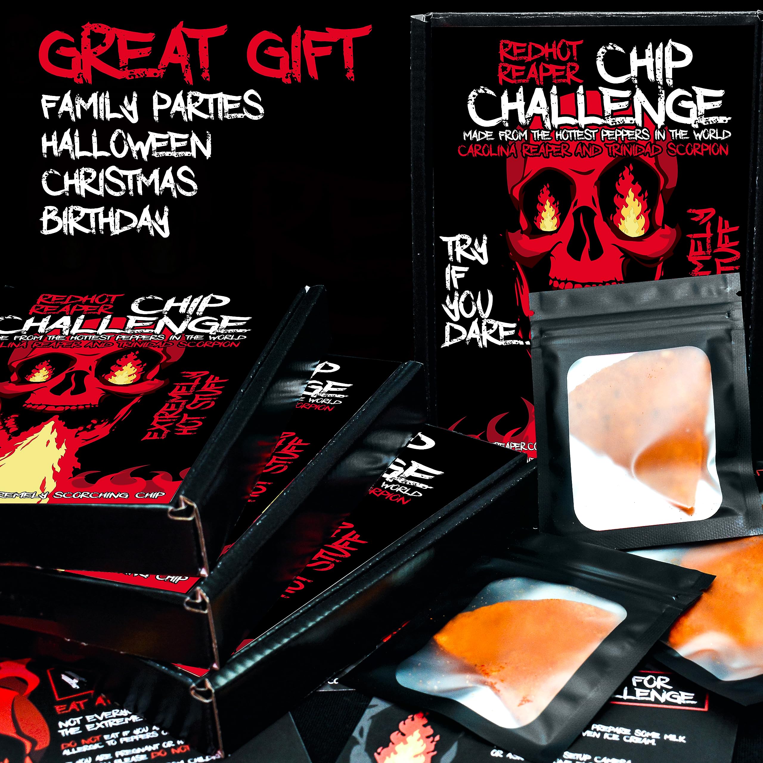 People attempting Red Hot Reaper chip at a party capturing dramatic reactions and fun