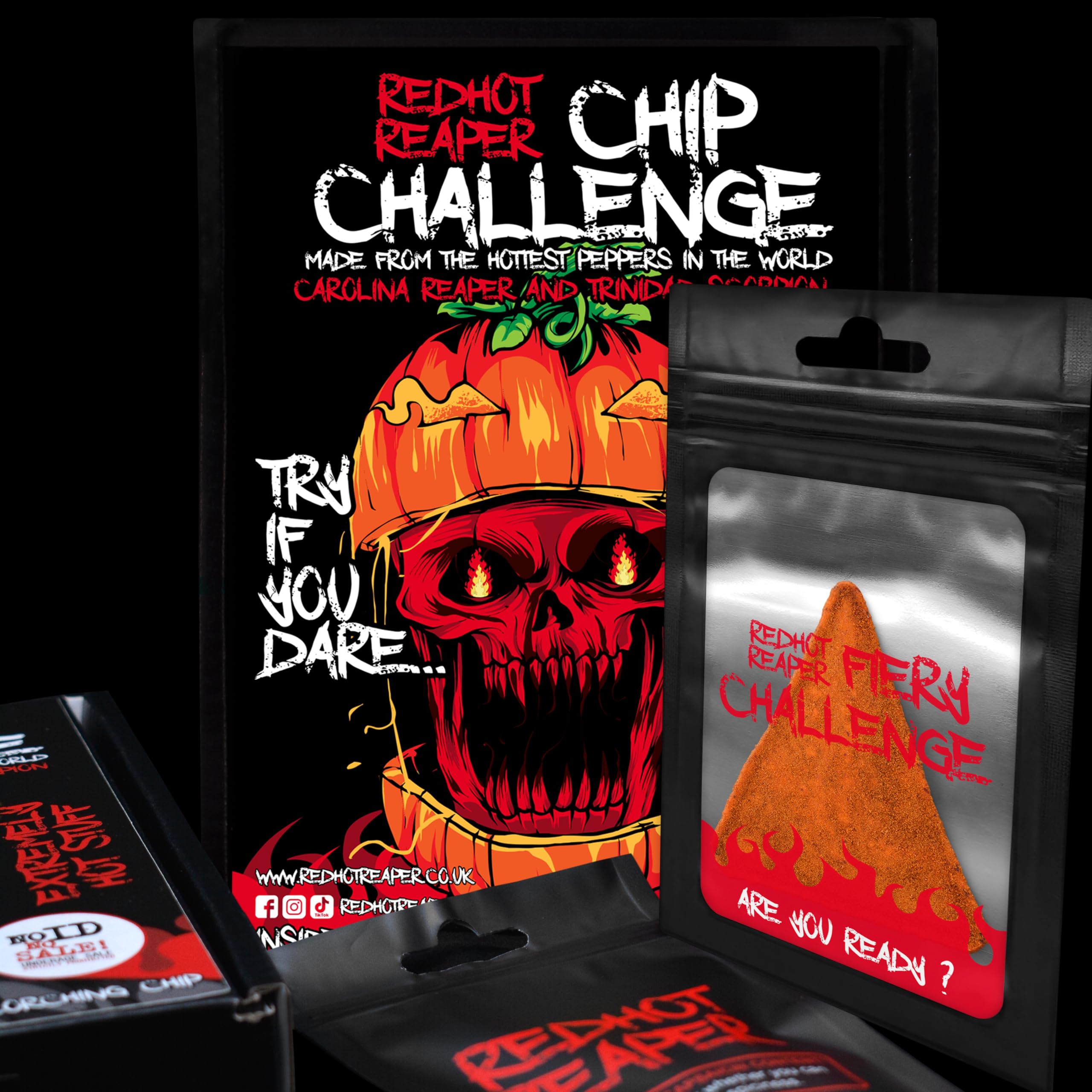 Red Hot Reaper chip close-up texture highlighting intense seasoning and crunch benefit