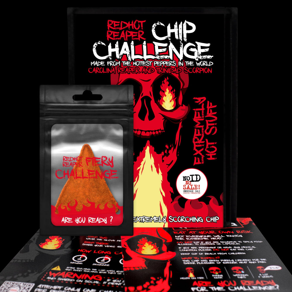 Person reacting after trying Red Hot Reaper chip showing shareable content benefit: dramatic reaction