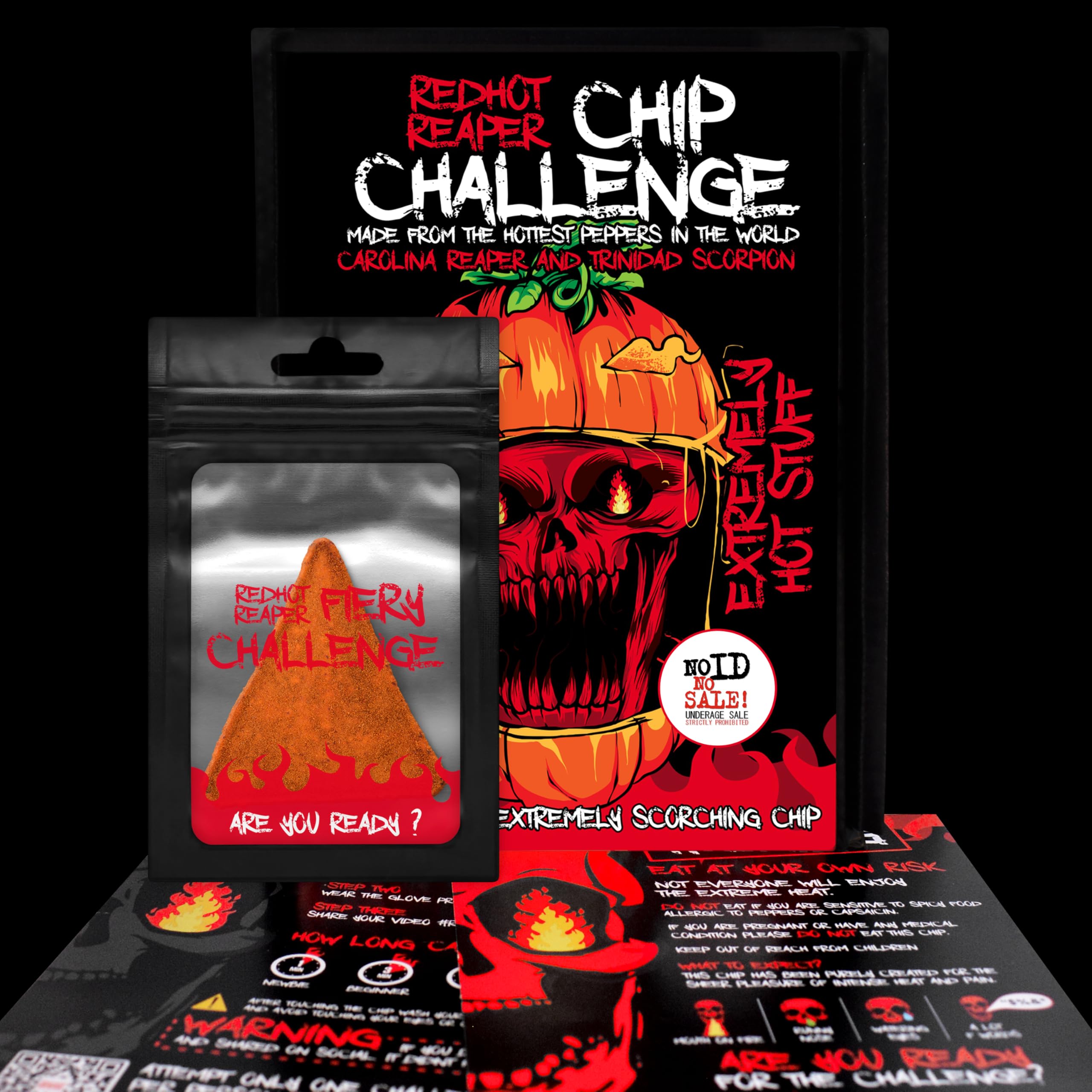 Red Hot Reaper label close-up listing Carolina Reaper and Trinidad Scorpion benefit