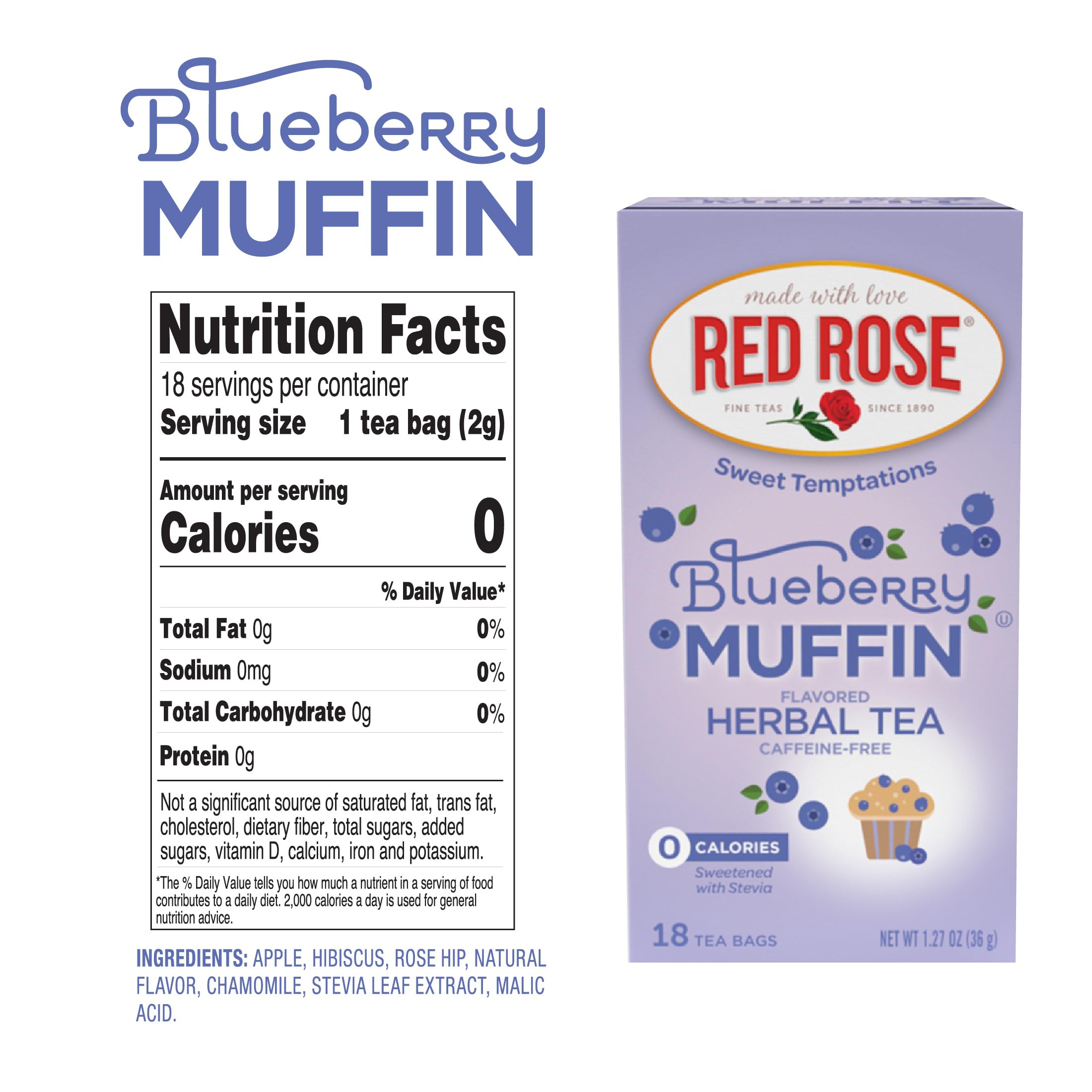 Red Rose brewed cup showcasing rich blueberry aroma and calorie-free indulgence
