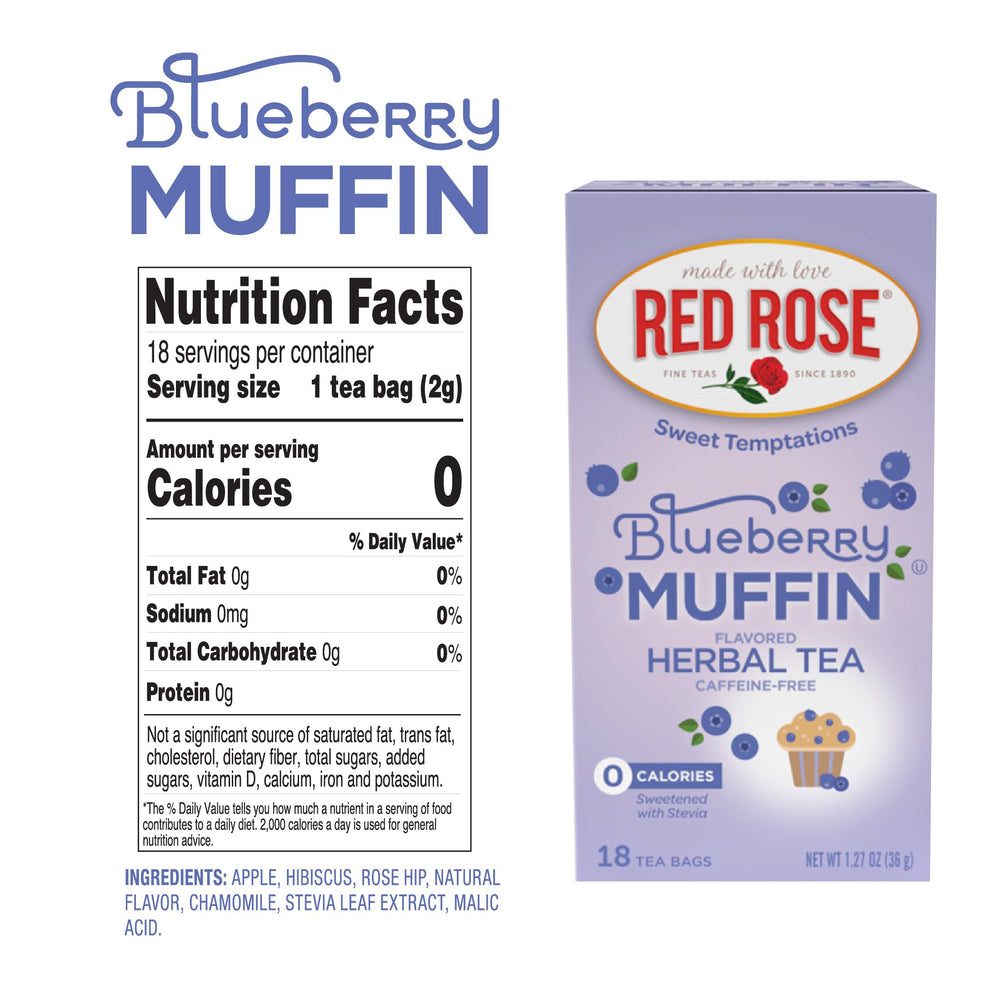 Red Rose brewed cup showcasing rich blueberry aroma and calorie-free indulgence