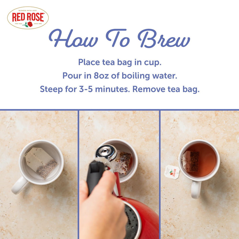 Red Rose pack beside a measuring tape showing compact pantry-friendly size