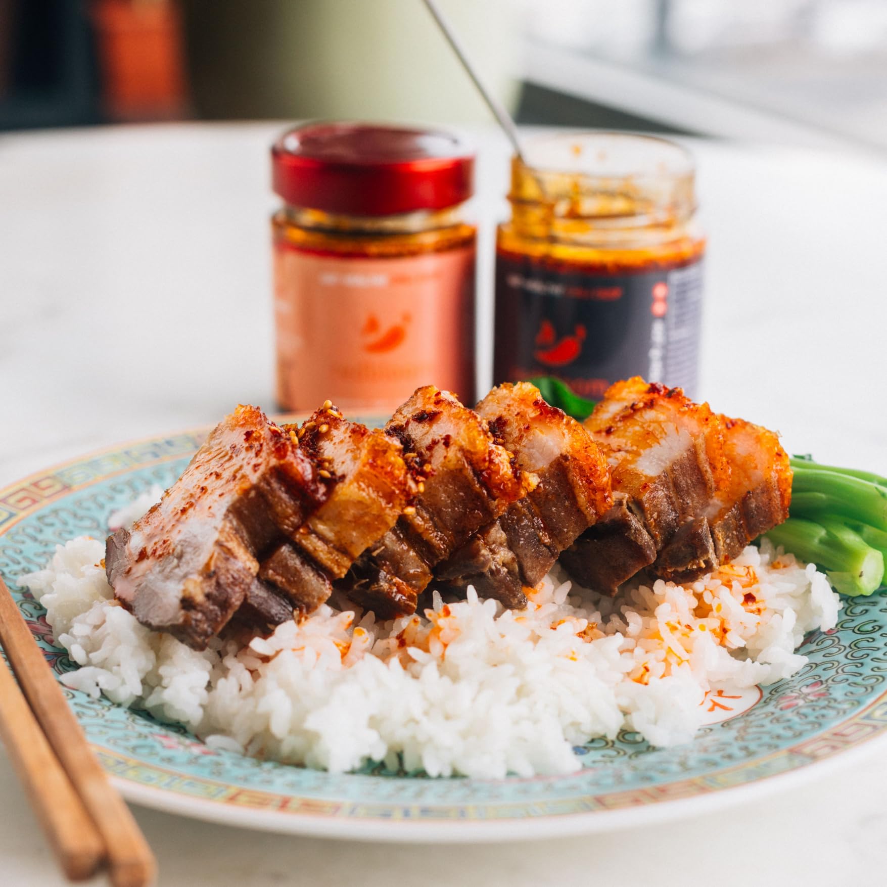 Redbloom condiment next to a grain bowl illustrating meal-enhancing benefit