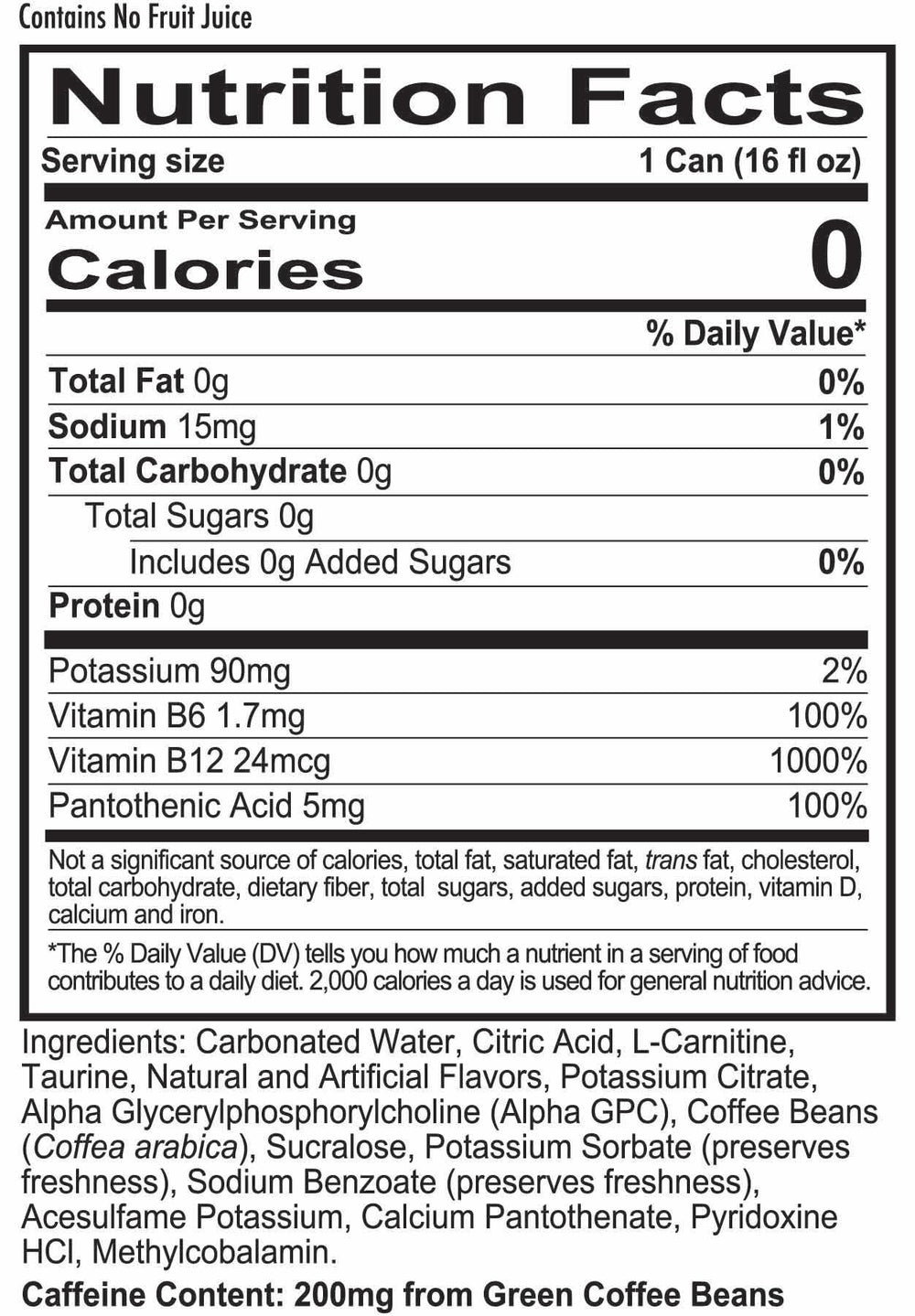REDCON1 side label close-up highlighting caffeine and zero sugar benefits