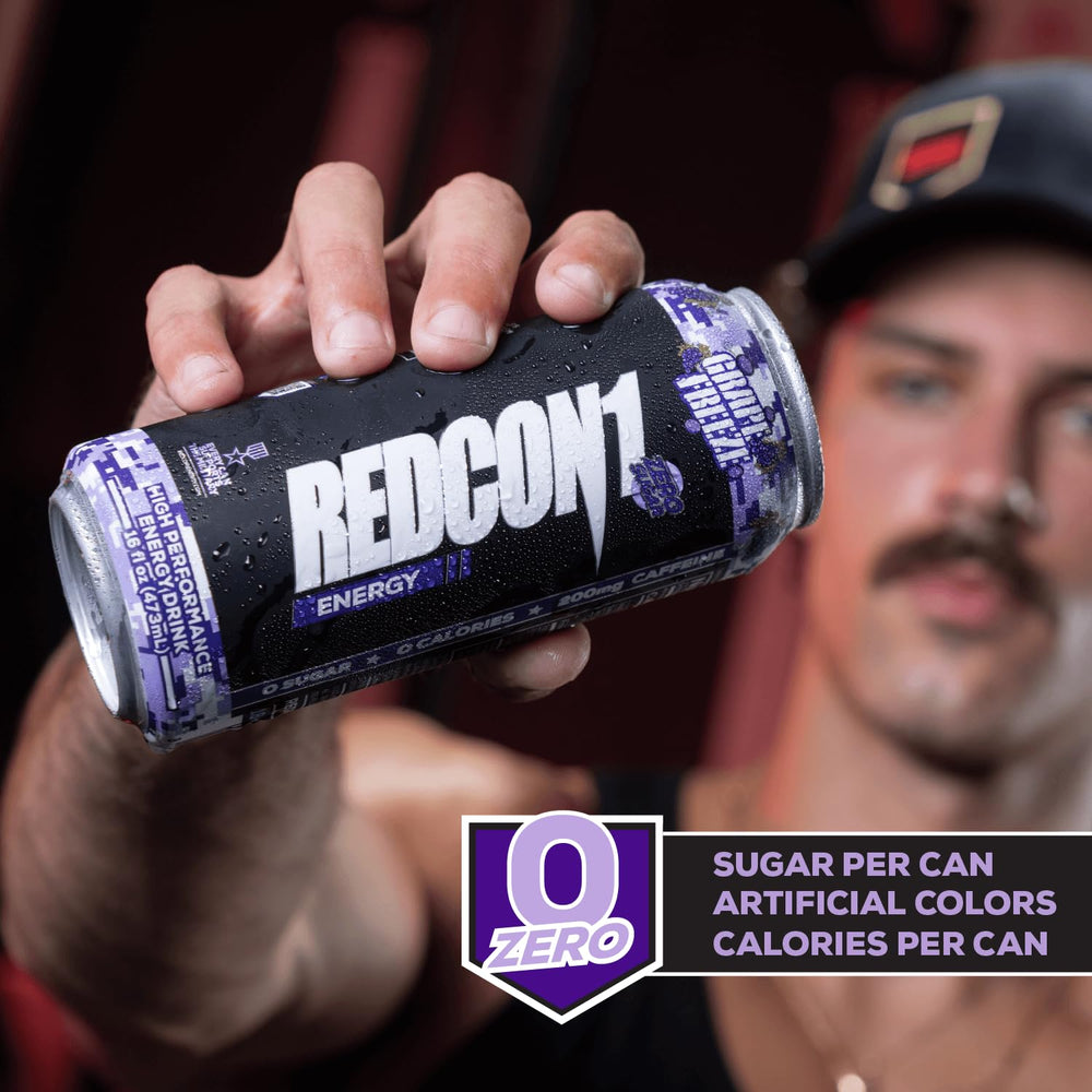 REDCON1 ingredients panel close-up showing Alpha GPC, L-carnitine and B-vitamins