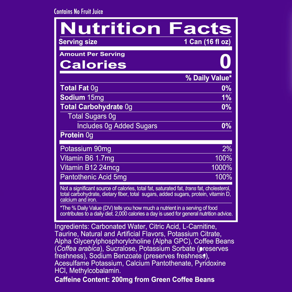 REDCON1 label close-up highlighting alpha-GPC, B-vitamins, and ingredient transparency