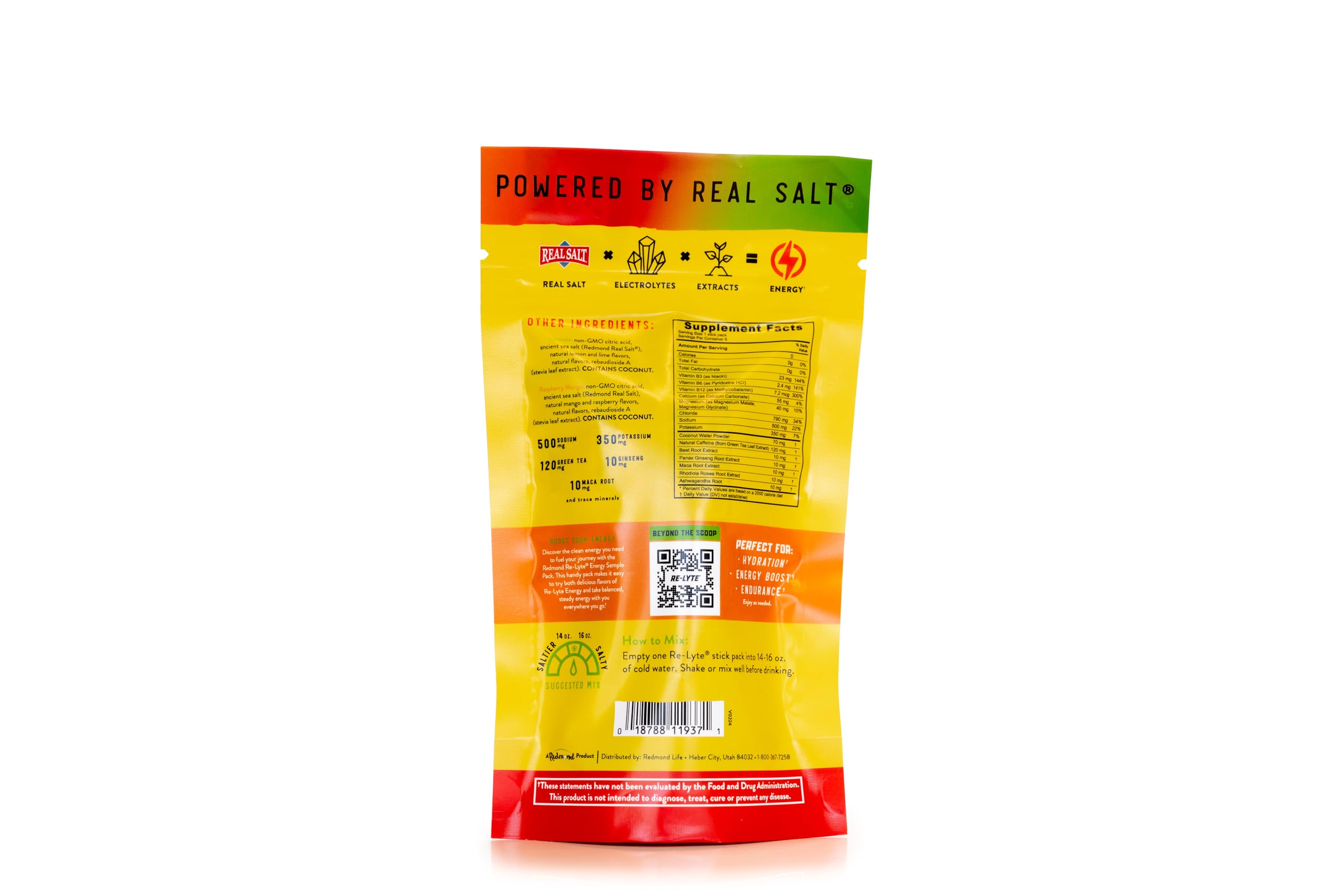 REDMOND sample pack beside a water bottle to show stick size and travel-friendly convenience