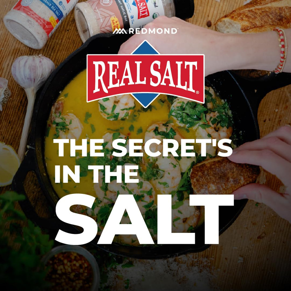REDMOND salt used in kitchen scene enhancing flavor during cooking