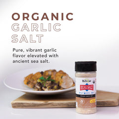 REDMOND seasoning sprinkled on roasted vegetables adding savory garlic benefit