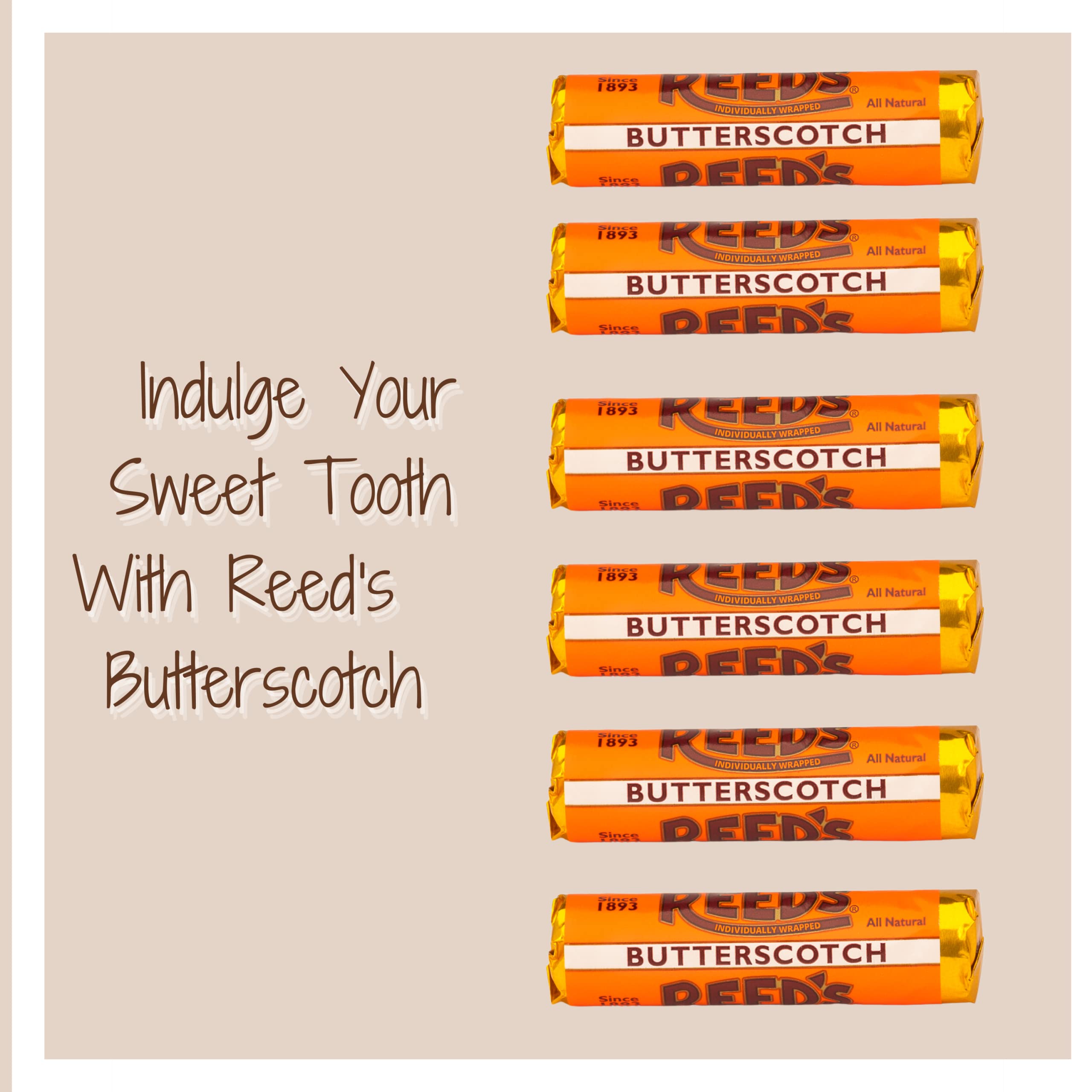 Reed's close-up of butterscotch candy texture highlighting real butter flavor