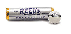 Reed's close-up of candy texture and logo highlighting real peppermint