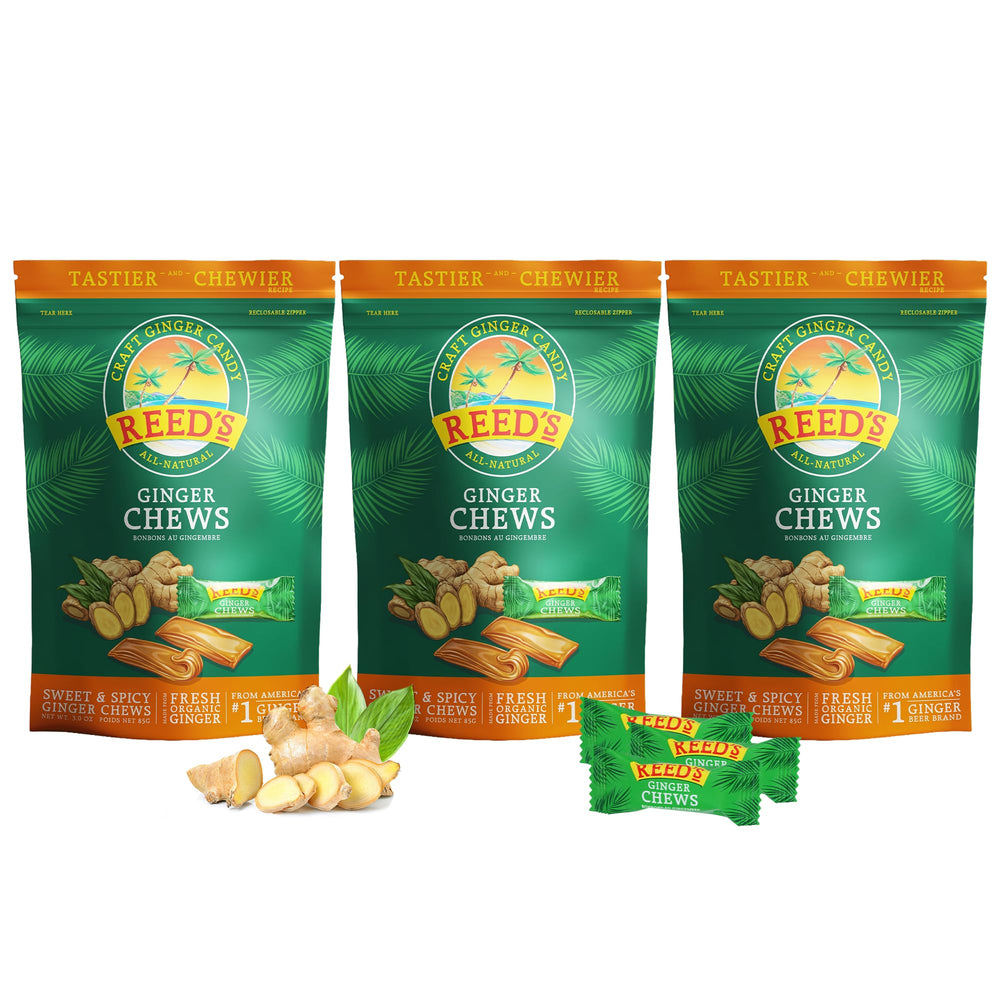 Reed's front packaging showing resealable 3 oz bag and clear branding for convenience