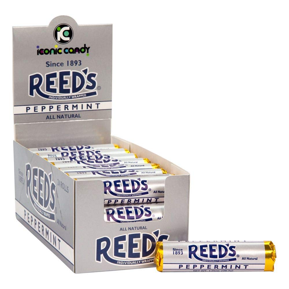 Reed's front packaging showing 24-count peppermint box and convenience