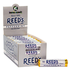 Reed's front packaging showing 24-count peppermint box and convenience