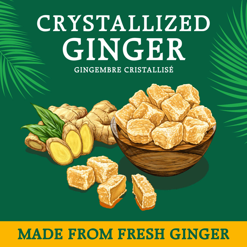Close-up of Reed's ginger cubes showing sugary coating and chewy texture