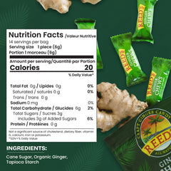 Reed's individually wrapped ginger chew highlighting freshness and easy sharing