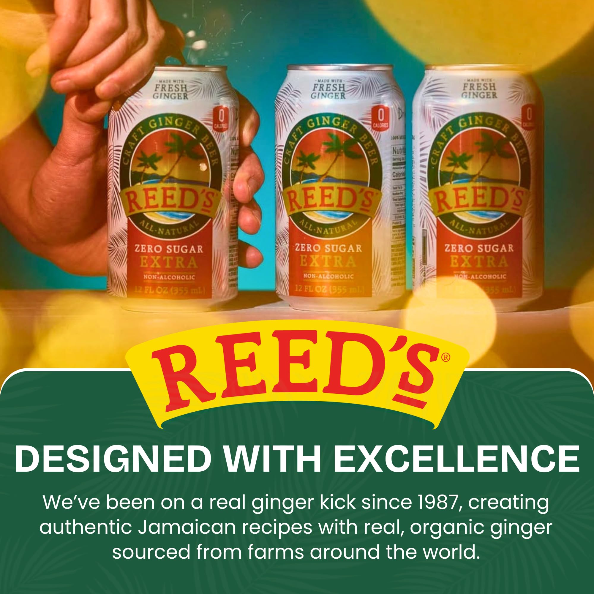 Back label close-up of Reed's can displaying ingredients and nutrition facts