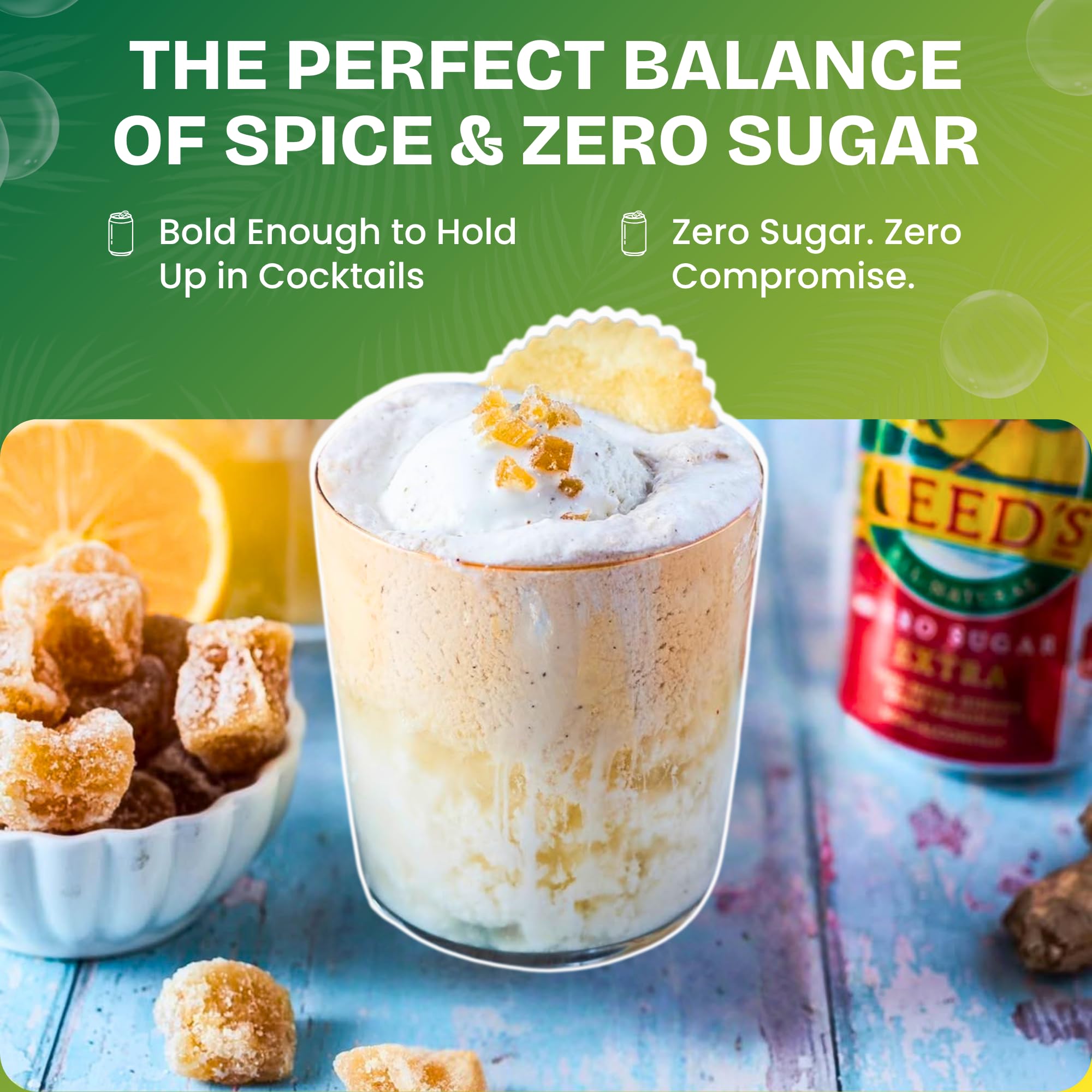 Can of Reed's pouring into a glass with ice for a refreshing zero-calorie drink