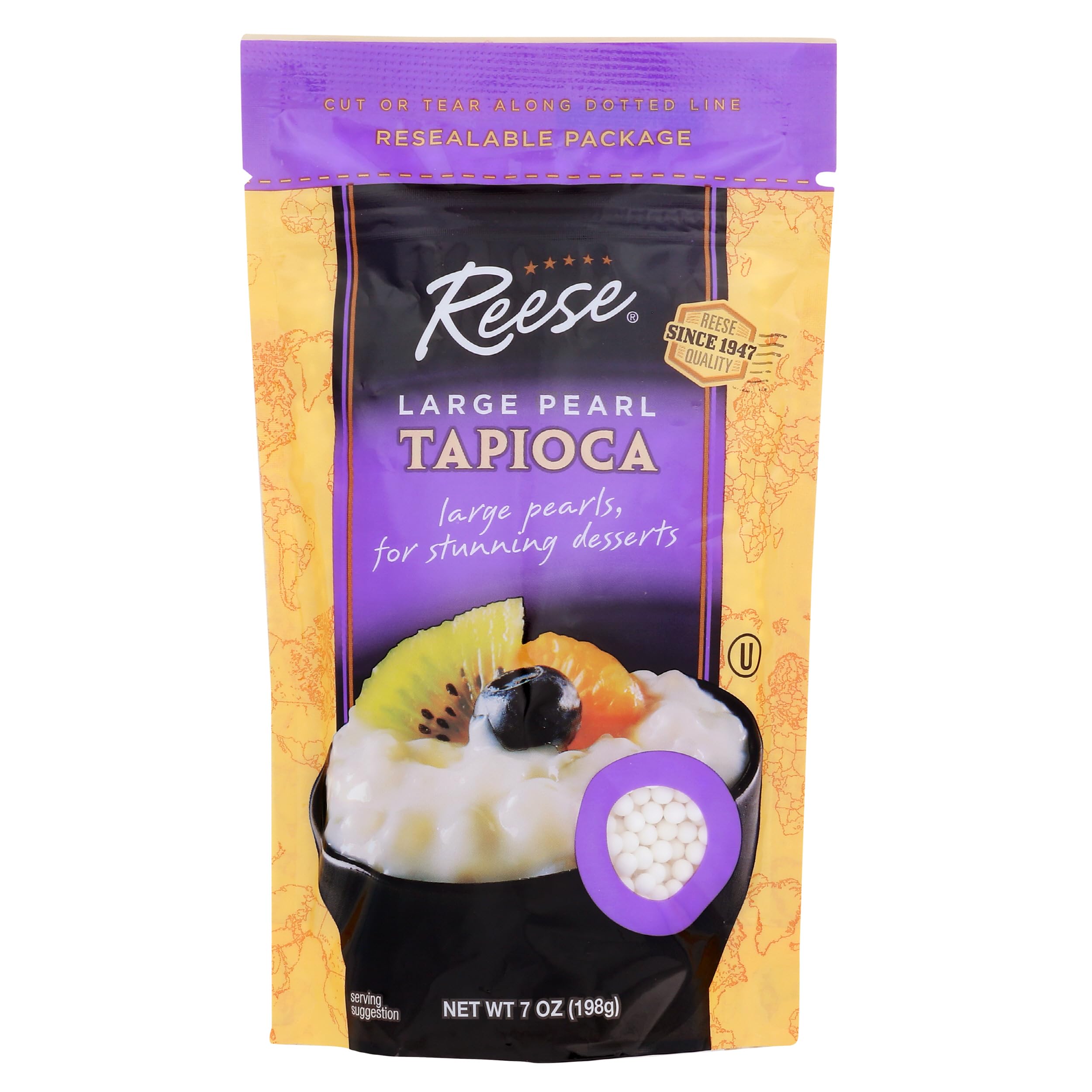 Reese front packaging showing 7 oz bag and clear brand label for pantry convenience