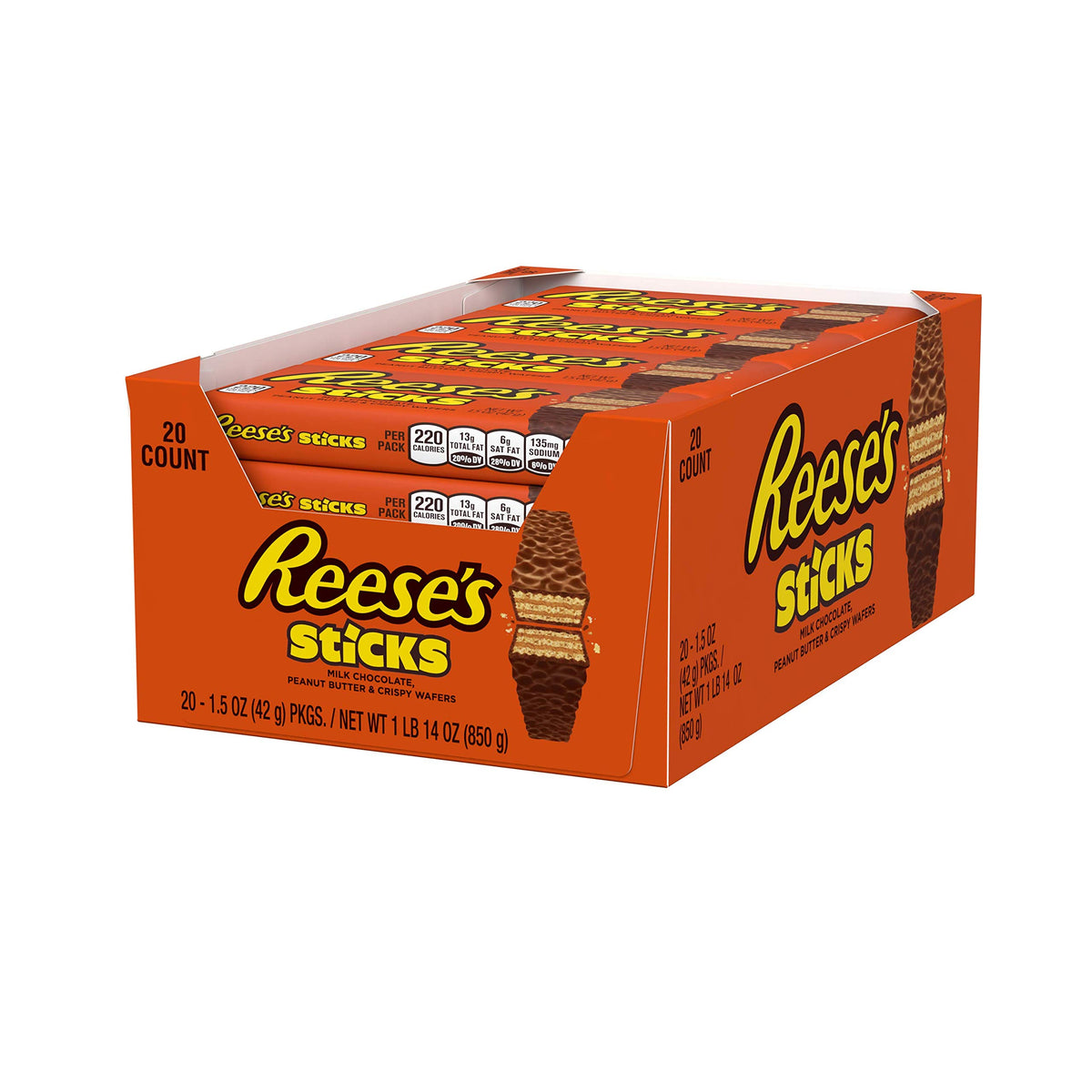 Reese's front packaging shows brand and wafer bars for easy recognition and gifting