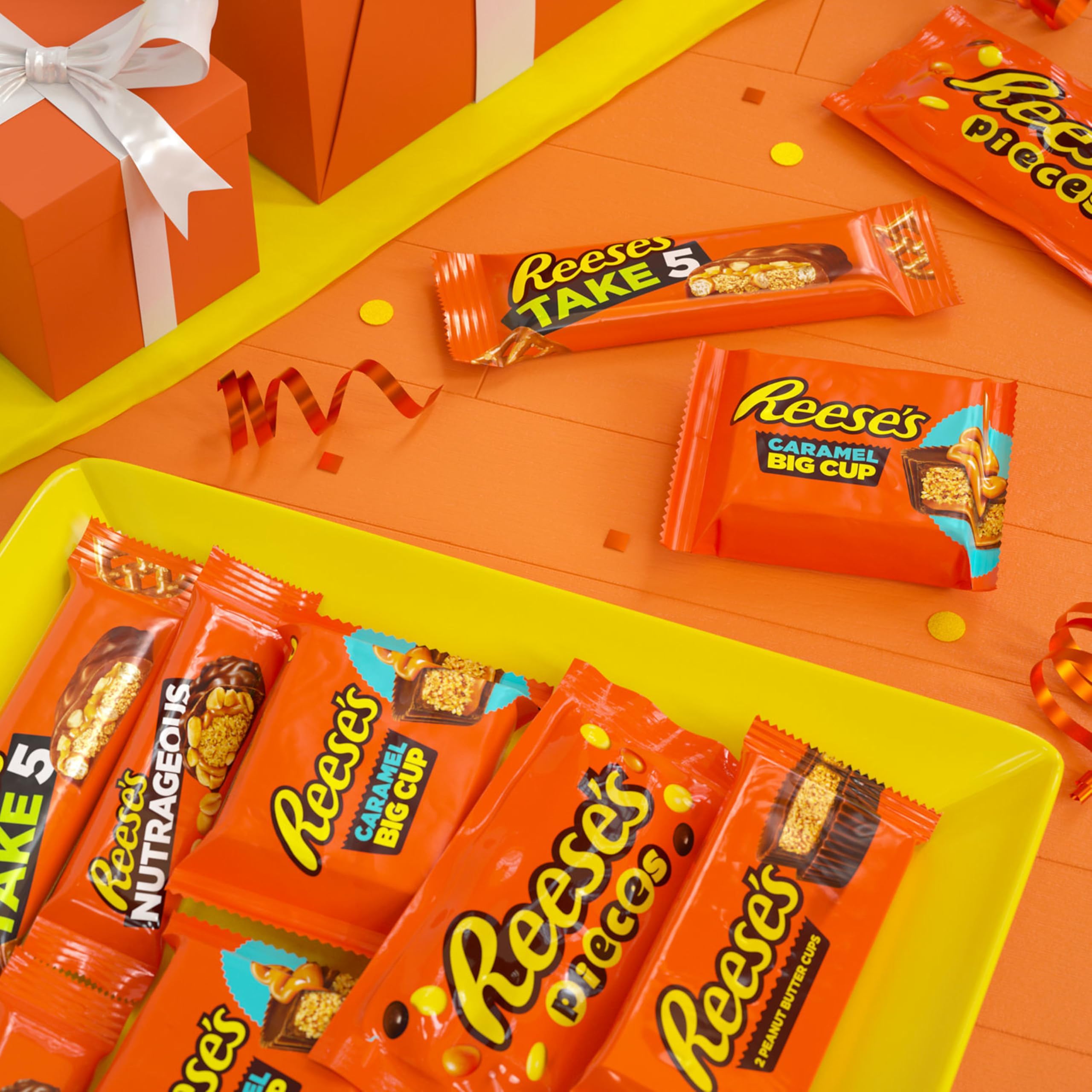 Reese's NUTRAGEOUS bar close-up of peanuts and caramel adding bold texture