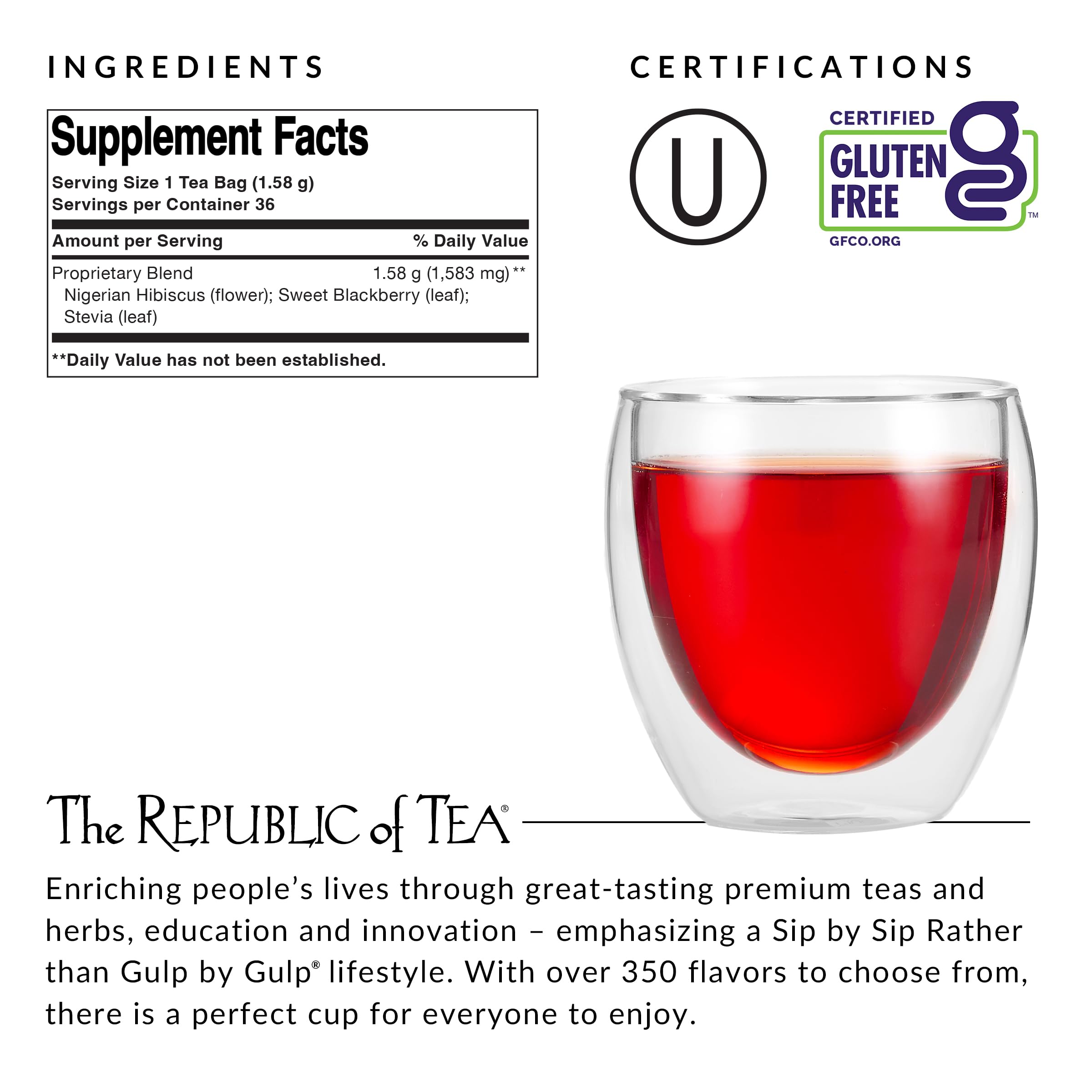 Refill pack beside a standard mug showing The Republic of Tea large-supply benefit