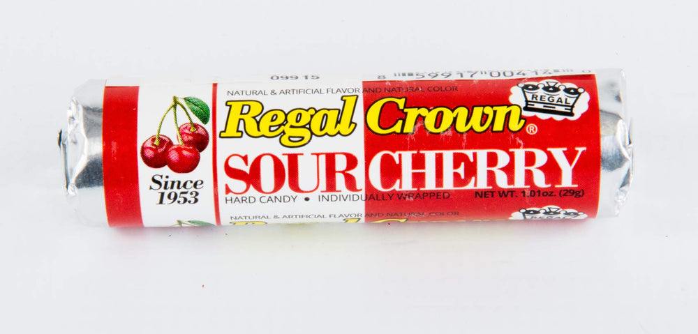 Regal Crown candy beside coin to show scale and easy pocket-sized benefit