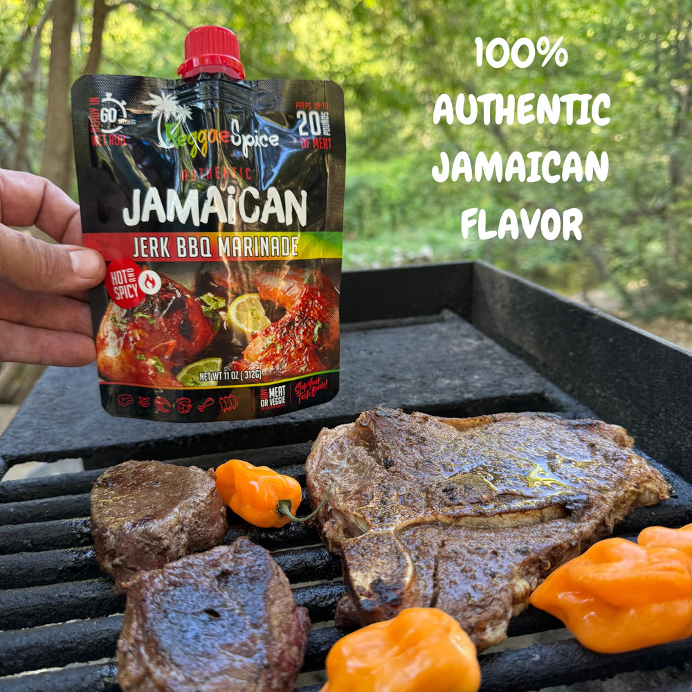 Reggae Spice brushed on chicken on grill delivering smoky charred benefit