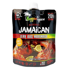 Reggae Spice front pouch showing Sweet & Sassy jerk marinade, bold flavor ready-to-use