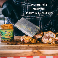 Reggae Spice marinade pouring close-up showing texture and easy application benefit