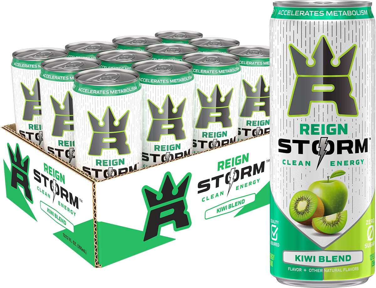 REIGN Storm front can showing kiwi-green apple label and energizing appeal