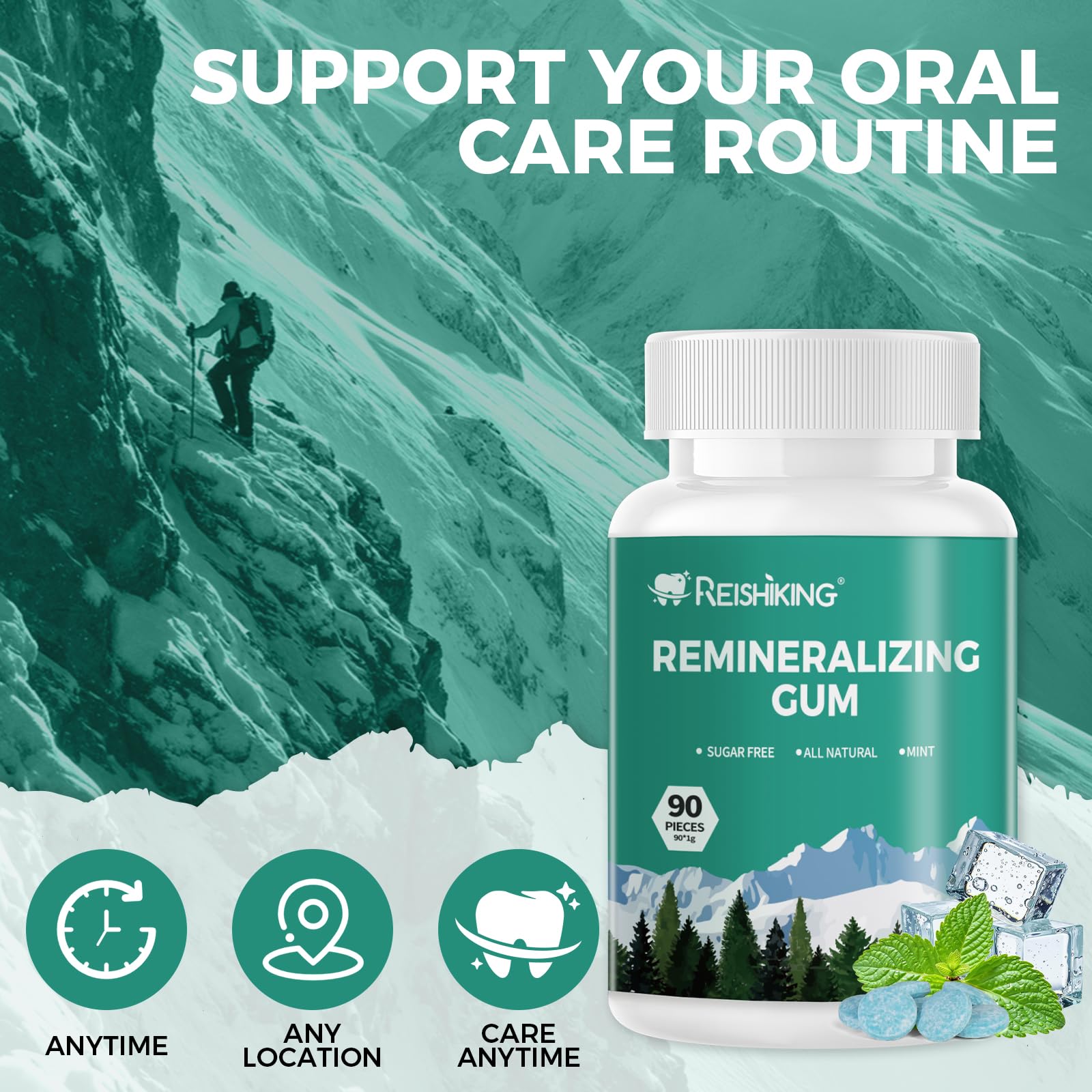 REISHIKING close-up gum piece texture highlighting smooth surface for consistent mineral release