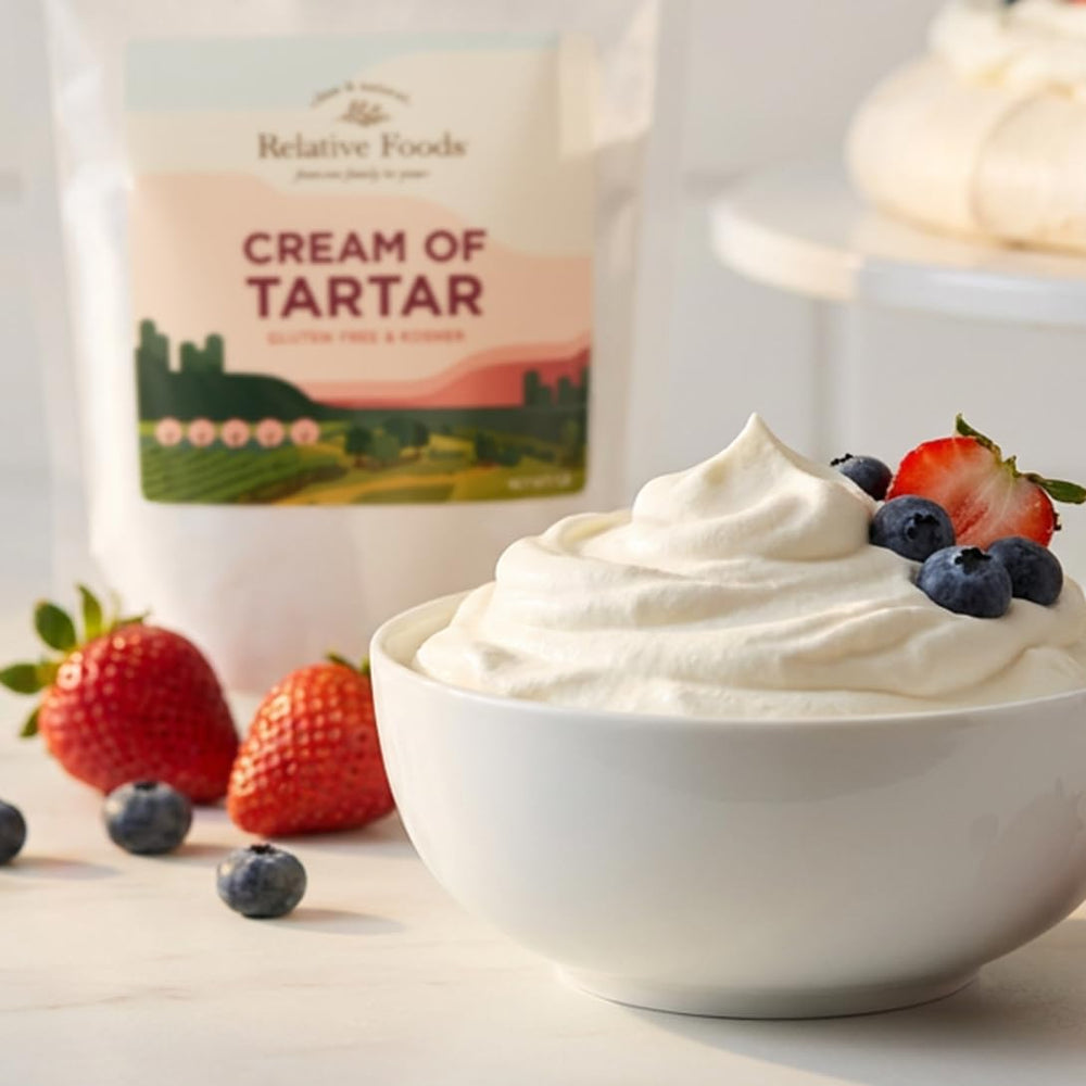 Relative Foods used in glossy meringue demonstrating stable peaks benefit
