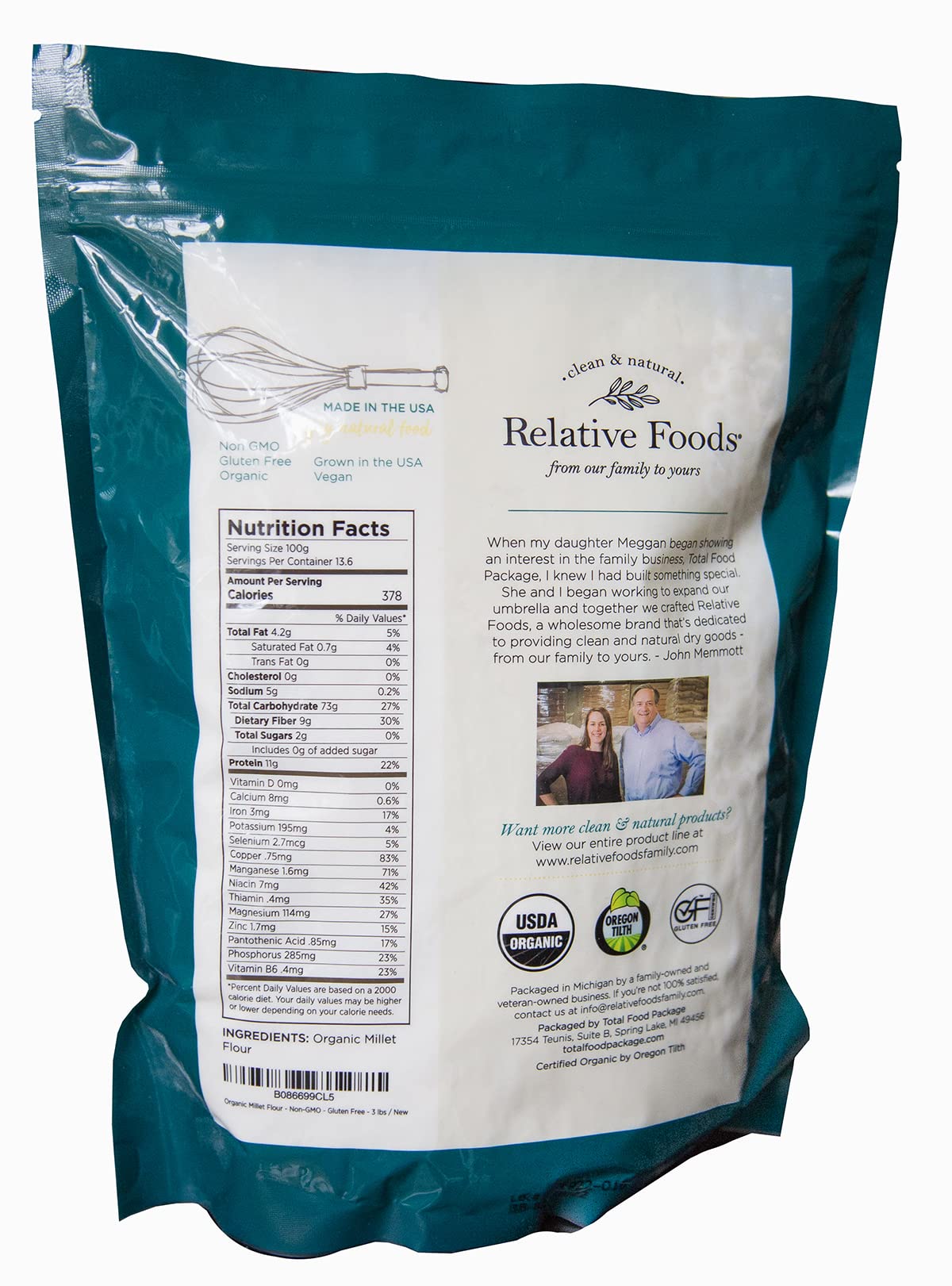 Relative Foods close-up of millet flour texture highlighting whole-grain quality