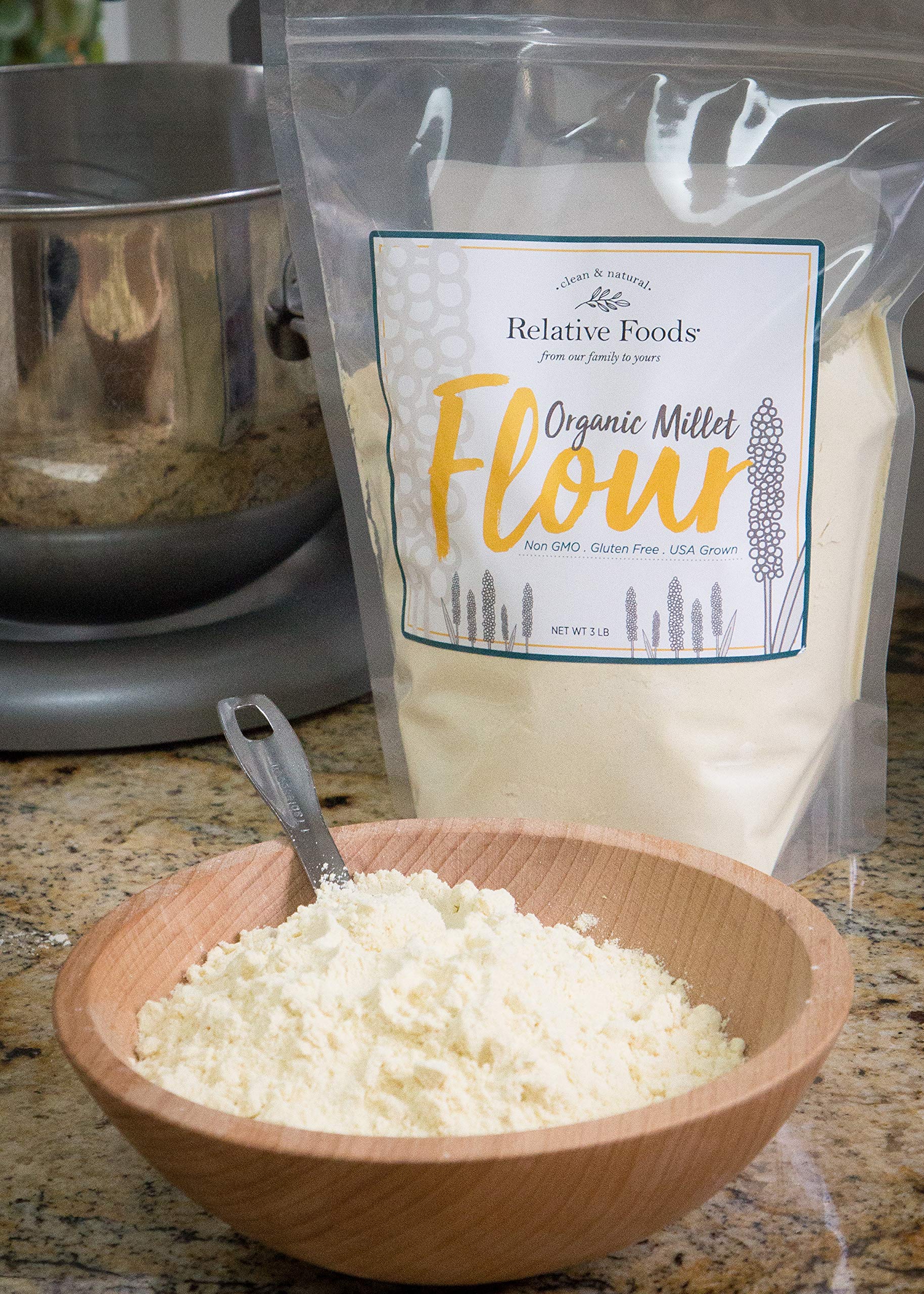Relative Foods baking scene with millet-based muffins showing recipe versatility