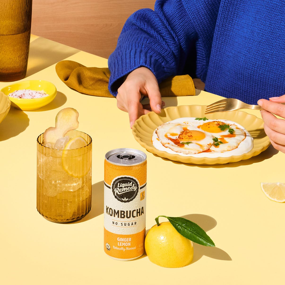 Remedy open can with visible bubbles illustrating light carbonation and crisp taste