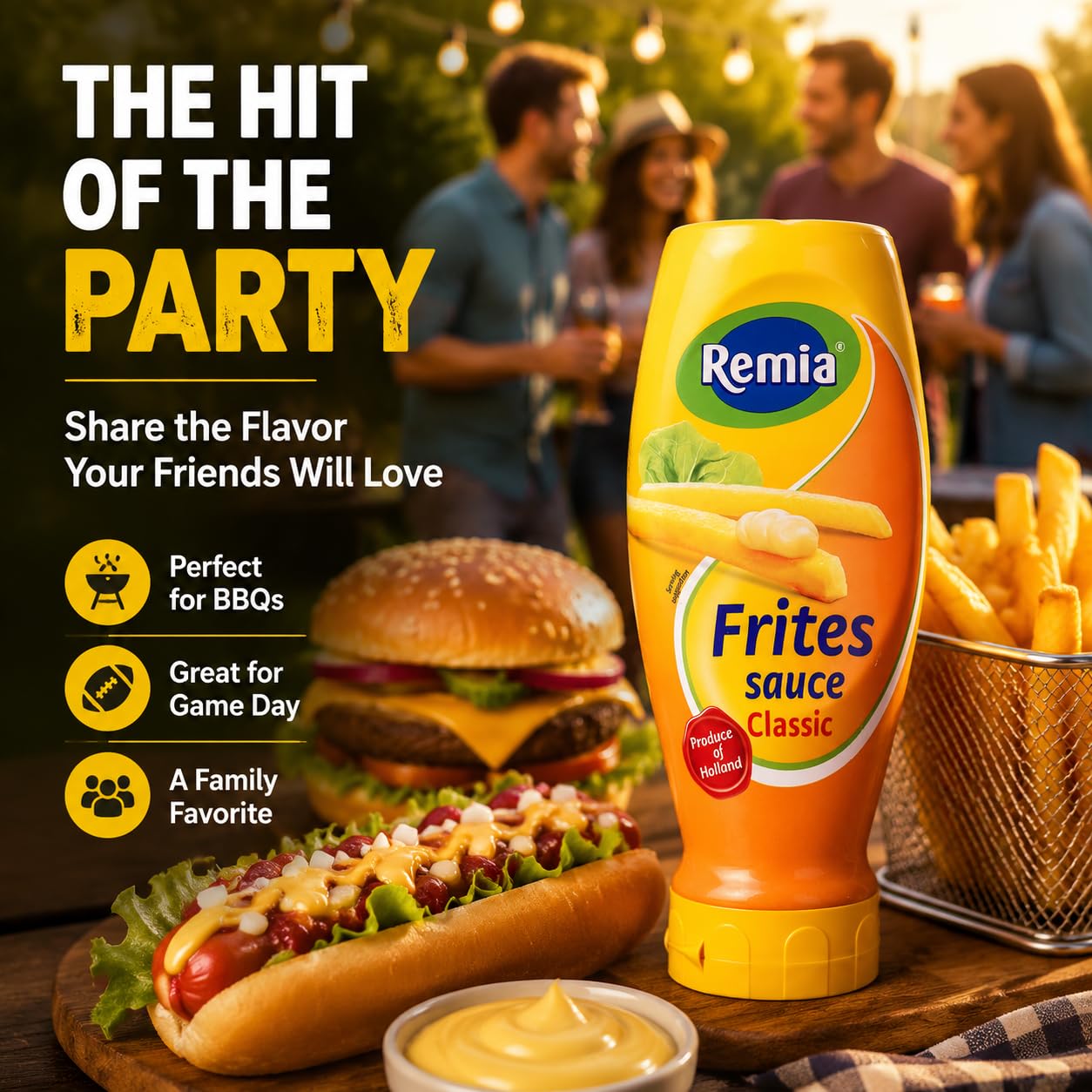 Remia bottle held in hand to show 500ml size and easy grip for portion control benefit