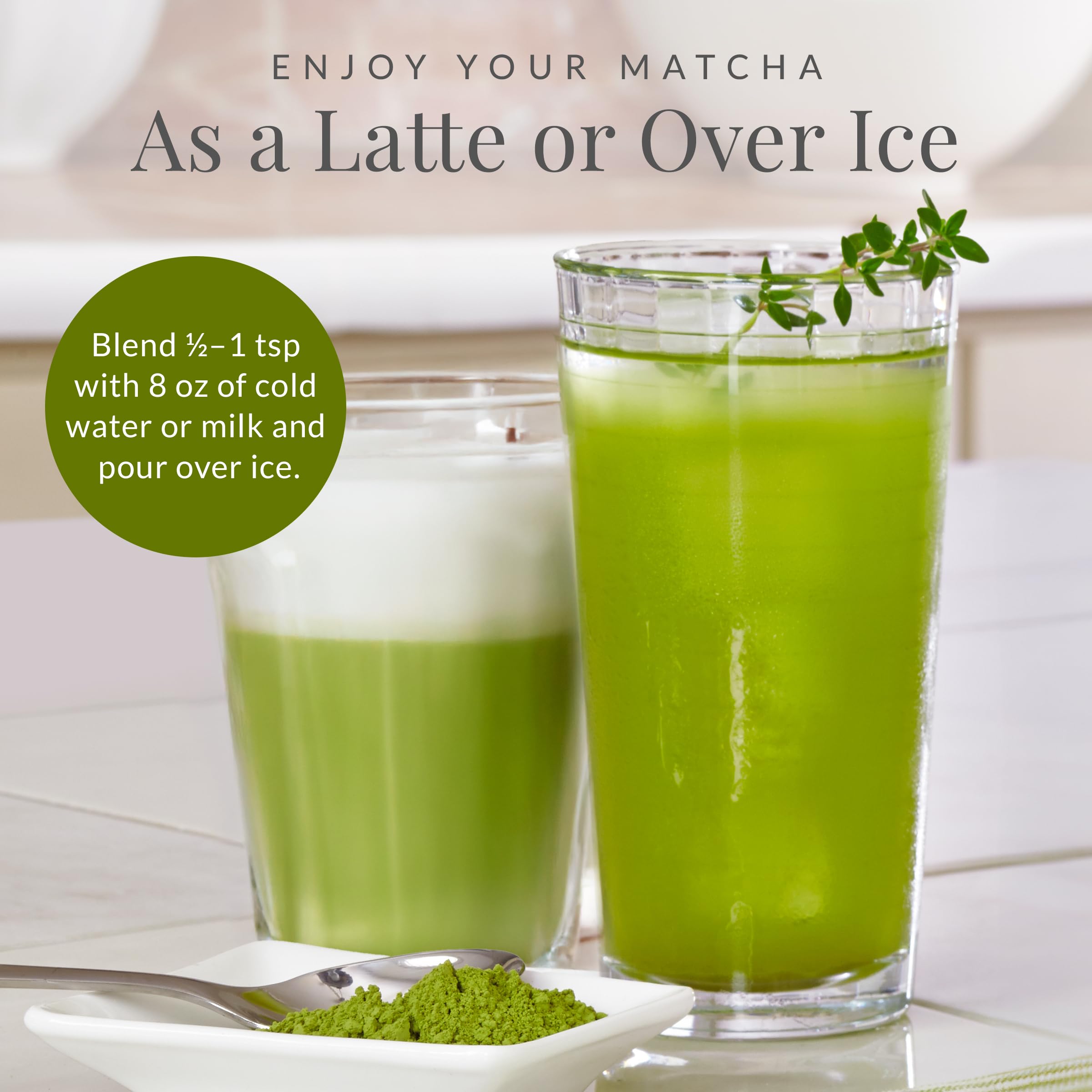 Measuring spoon of The Republic of Tea matcha powder showing portion control convenience