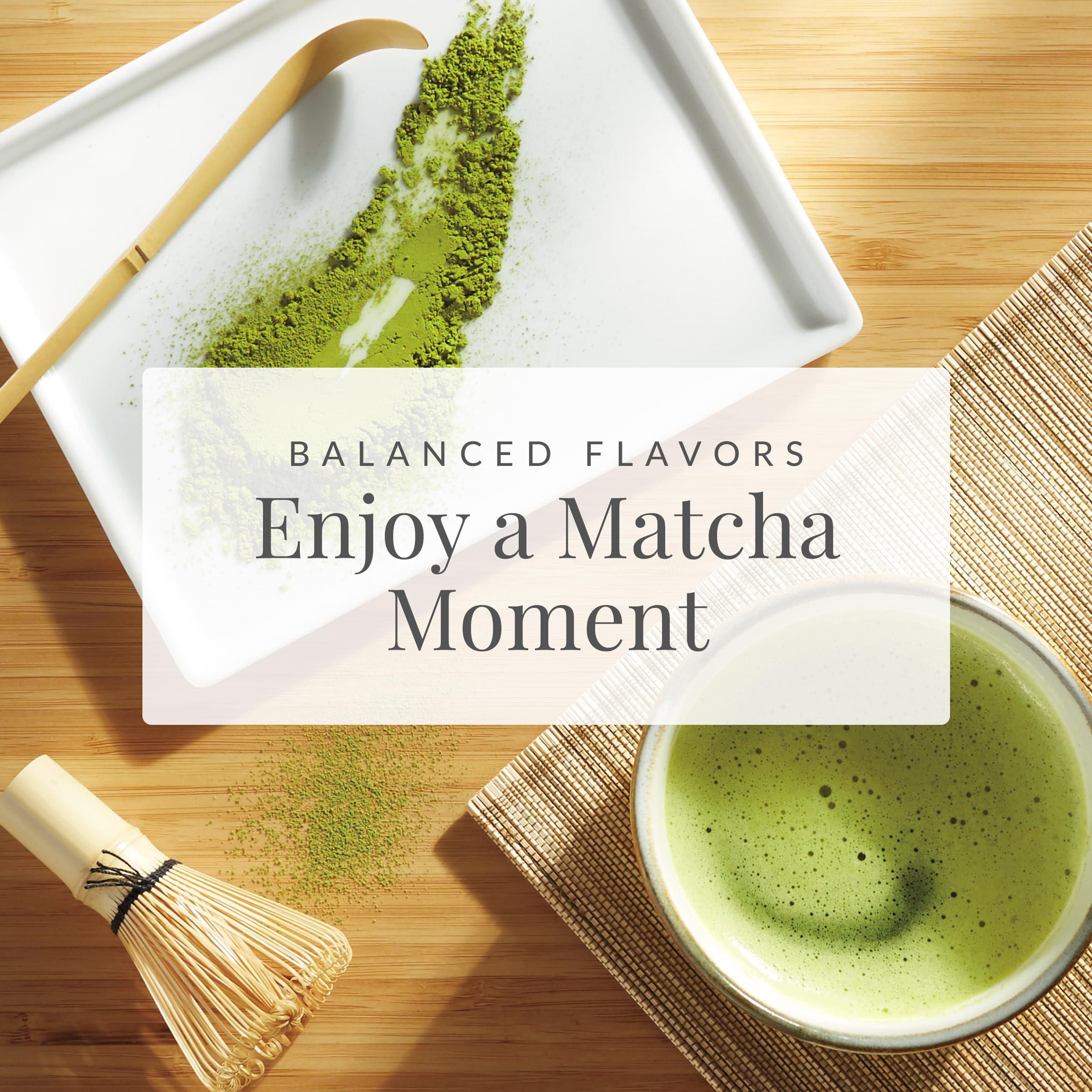 Cup of prepared matcha by The Republic of Tea in a kitchen setting for daily ritual