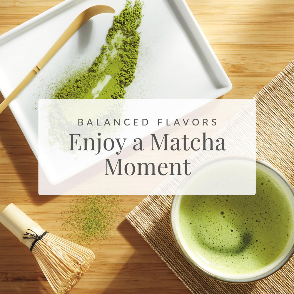 Cup of prepared matcha by The Republic of Tea in a kitchen setting for daily ritual
