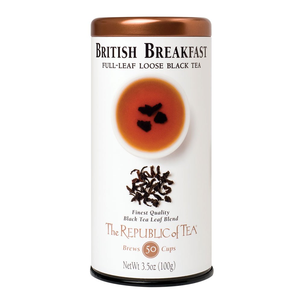 The Republic of Tea front tin showing brand and compact storage benefit