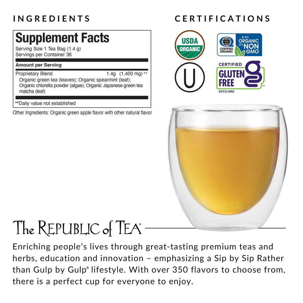 A hot cup of The Republic of Tea SuperGreen steeped and steaming, soothing sip