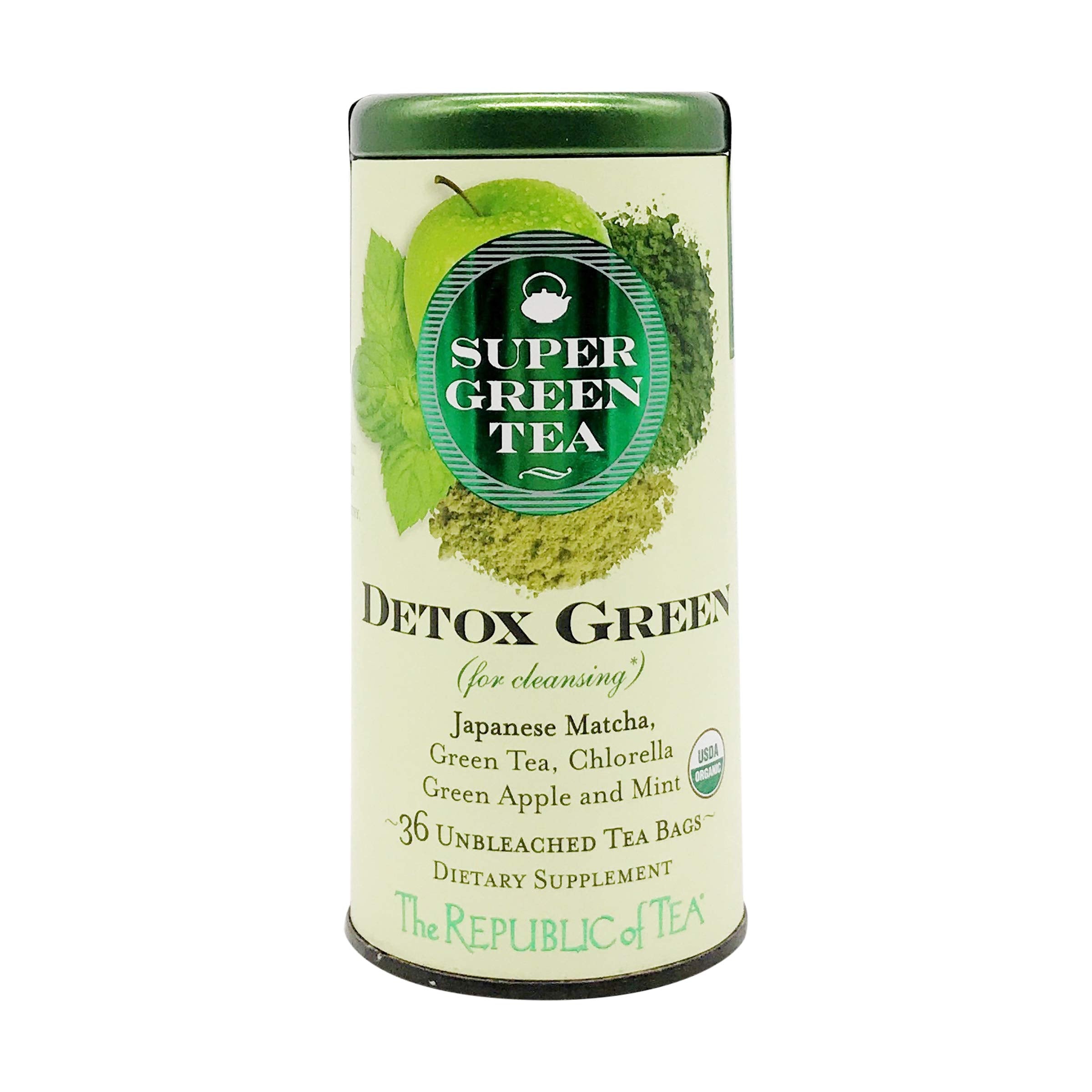 The Republic of Tea chlorella powder detail highlighting nutrient-rich green color