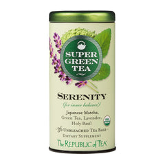 Republic of Tea tin front view showing brand and 36-count convenience