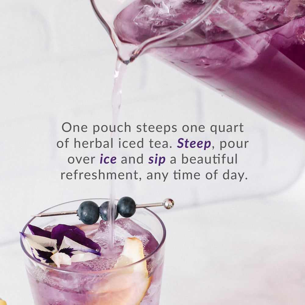 Macro detail of the tea liquid color from The Republic of Tea illustrating vivid violet hue