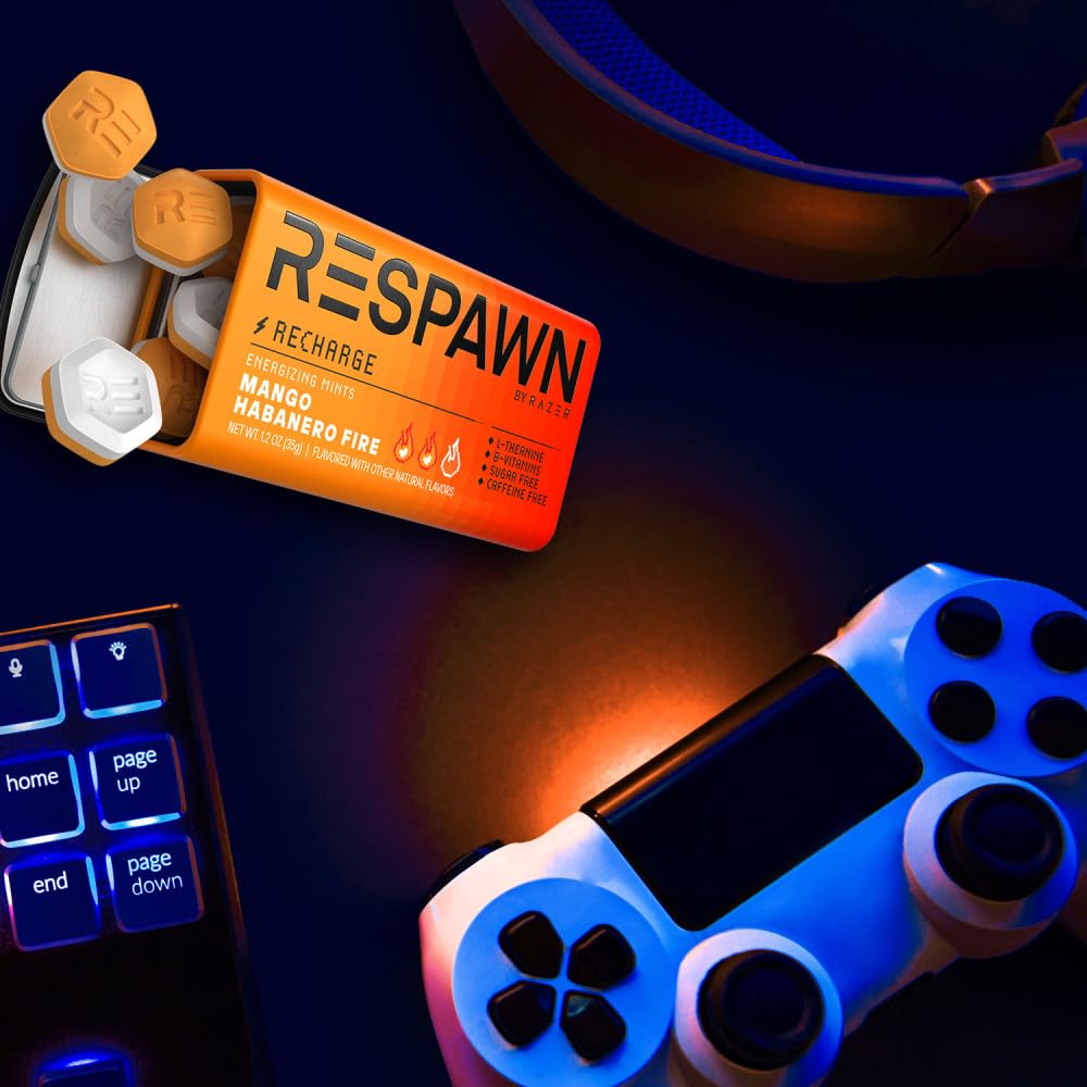 RESPAWN pack on a gaming desk lifestyle shot, energizing flavor during sessions